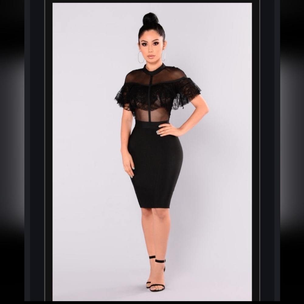 Fashion Nova Black Lace Ruffle Dress